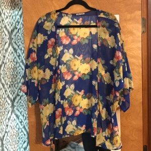 Medium Blue Sketch Sheer Kimono